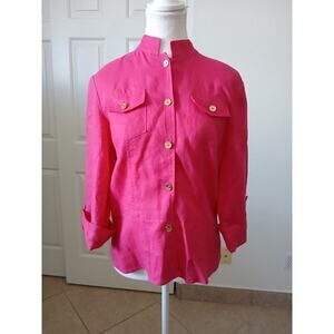 JONES NEW YORK SIGNATURE‎ 100% Linen Button Up Shirt Women's M Top Blouse Pink